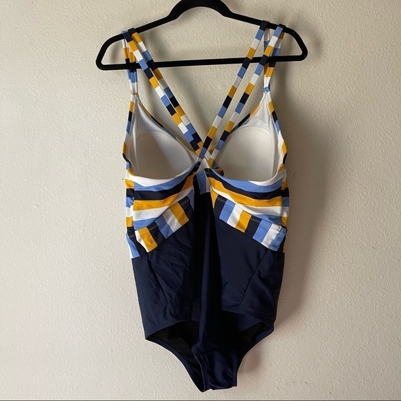 Kona Sol Blue Striped Strappy One Piece Swimsuit - Picture 3 of 5